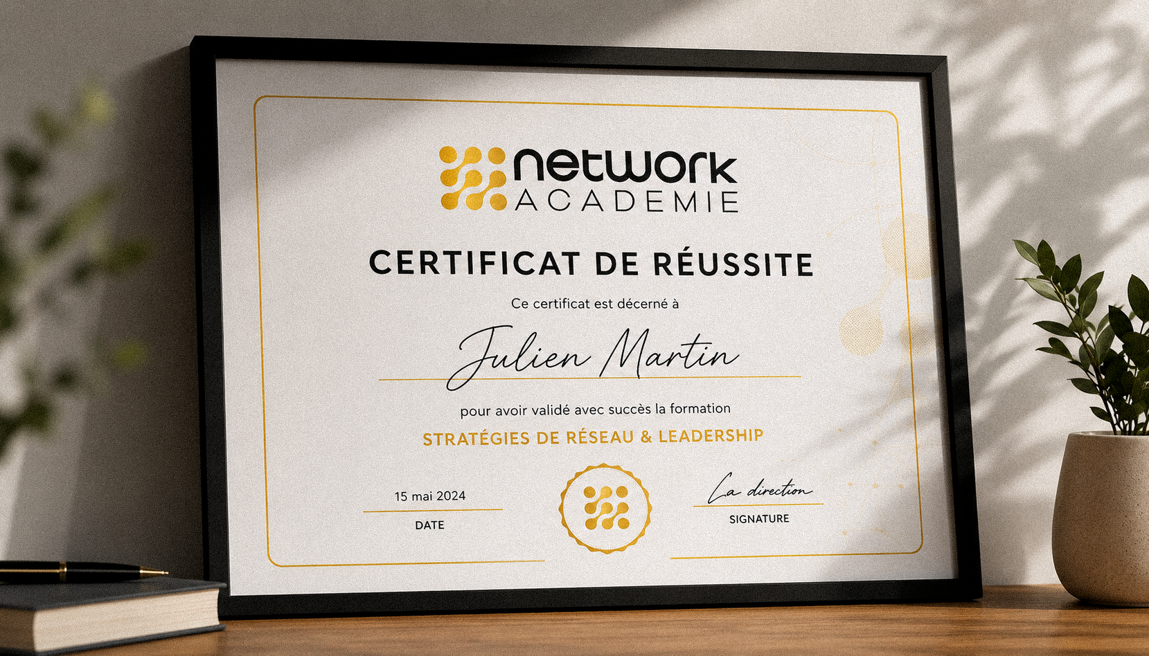 Mockup certificat Network Académie